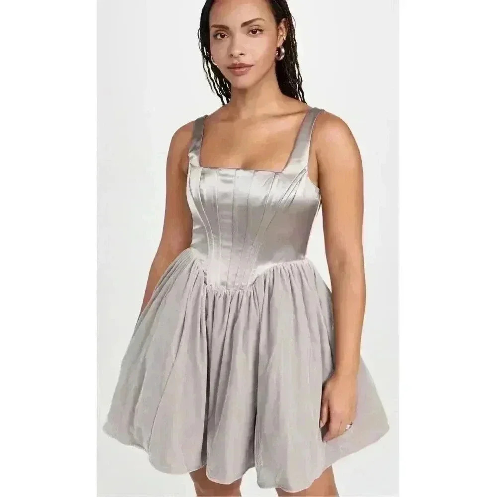 New STAUD Landscape Dress Silver New w/Tags Retails $450